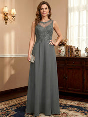 A-line Scoop Illusion Floor-Length Lace Chiffon Mother of the Bride Dress With Sequins