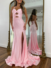 Sparkly Mermaid Keyhole Long Beaded Prom Dress with Slit
