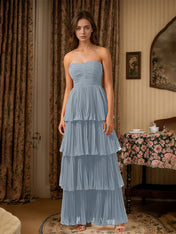 Burgundy A-Line Sweetheart Floor Length Tiered Chiffon Bridesmaid Dress