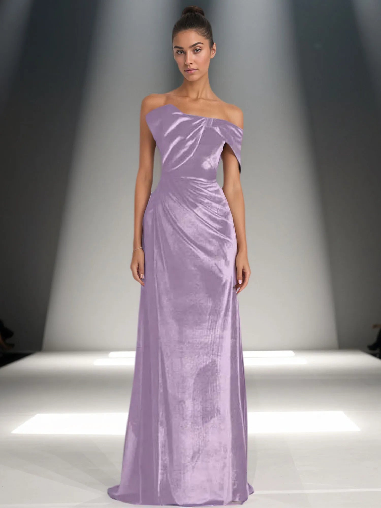 Off-Shoulder Bowknot Detail Velvet Maxi Gown Formal Evening Dress