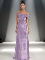 Off-Shoulder Bowknot Detail Velvet Maxi Gown Formal Evening Dress