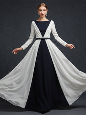 Elegant Formal Evening Work Black White Dress Pleated Simple V-Neck Maxi Dress