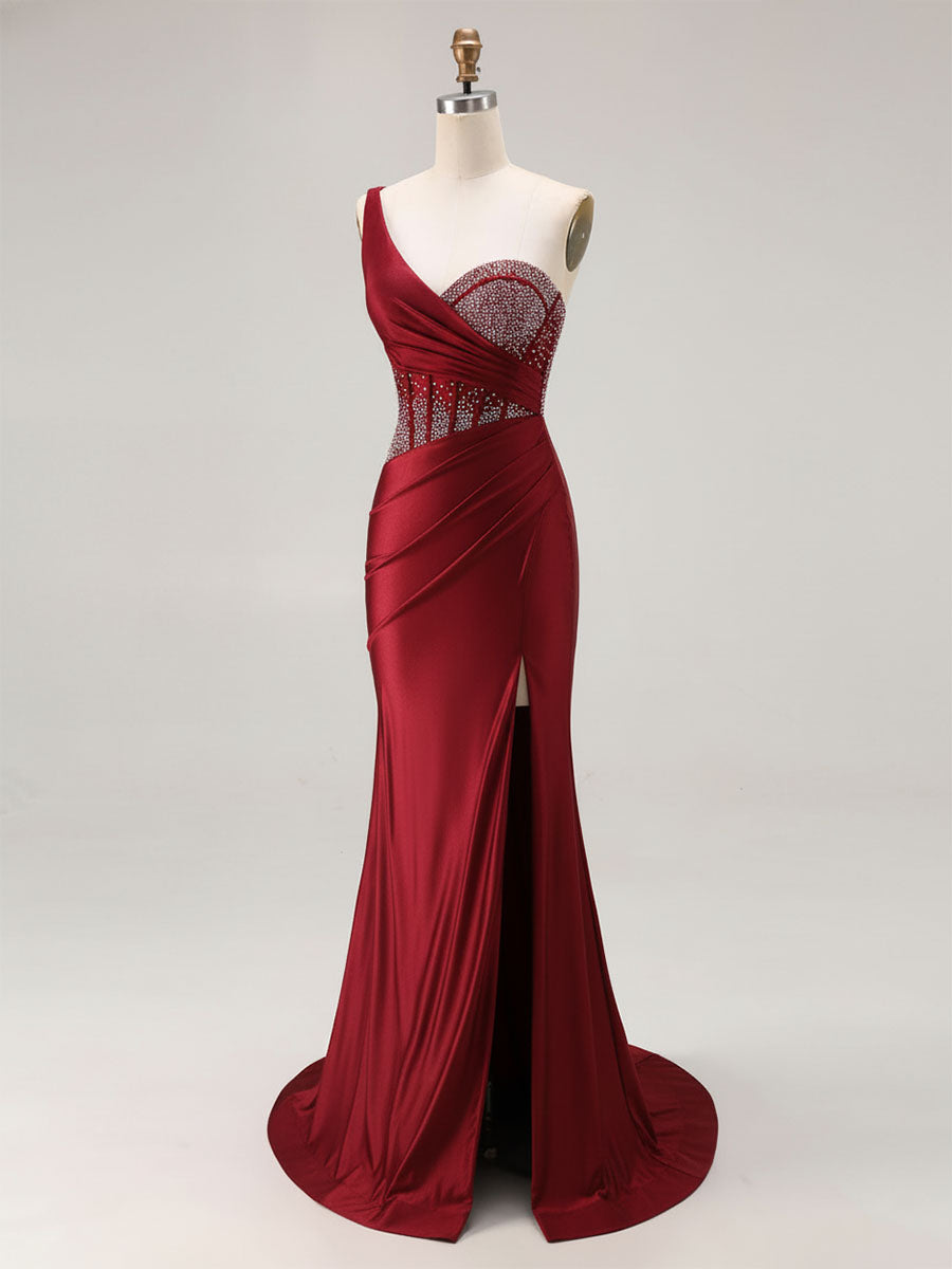 Mermaid One Shoulder Corset Long Prom Dress With Beading