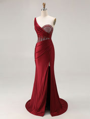Mermaid One Shoulder Corset Long Prom Dress With Beading