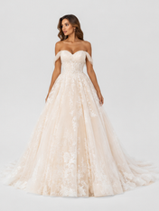 Elegant Floral Applique Tulle A-Line Wedding Dress with Sweep Train