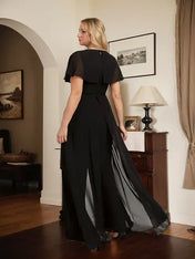 Jumpsuit/Pantsuit V-Neck Floor-Length Chiffon Evening Dress