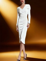 Velvet V-Neck Sheath Midi Formal Dress with Sleeves