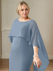 Sheath Scoop Floor-Length Chiffon Mother of the Bride Dress With Cascading Ruffles