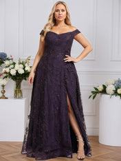 A-line Off the Shoulder Floor-Length Sequin Lace Evening Dress