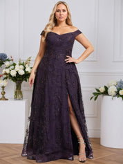 A-line Off the Shoulder Floor-Length Sequin Lace Evening Dress