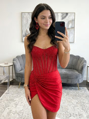 Sheath Strapless Corset Homecoming Dress with Beading