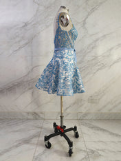 Blue Print A Line Floral Corset Short Homecoming Dress With Bow