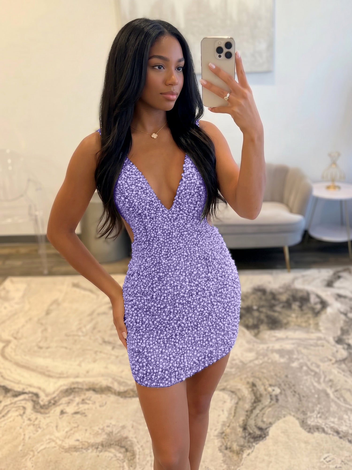 White V Neck Pearl Embellished Short Homecoming Dresses