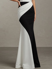 Party One-Shoulder Formal Dress Black White Maxi Dress