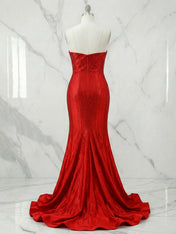Red Strapless Sequin Long Prom Dresses with Linear Beading