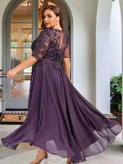 A-line Scoop Illusion Asymmetrical Chiffon Lace Mother of the Bride Dress With Sequins