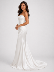 Elegant Ruched Satin Sheath Wedding Dress with Sweep Train