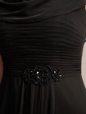 A-line Scoop Floor-Length Chiffon Mother of the Bride Dress With Pleated Beading