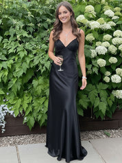 Blue A Line V-neck Beaded Back Tie Long Prom Dress