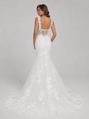 Elegant 3D Floral Strap Sheer Lace Mermaid Wedding Dress with Chapel Train