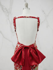 Lilac Floral Embroidered Deep V-Neck Homecoming Dress with Oversized Bow Train