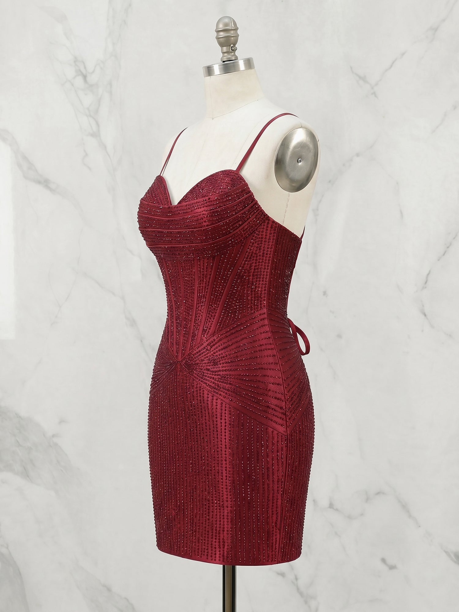 Sweetheart Spaghetti Strap Beaded Mini Dress Homecoming Dresses