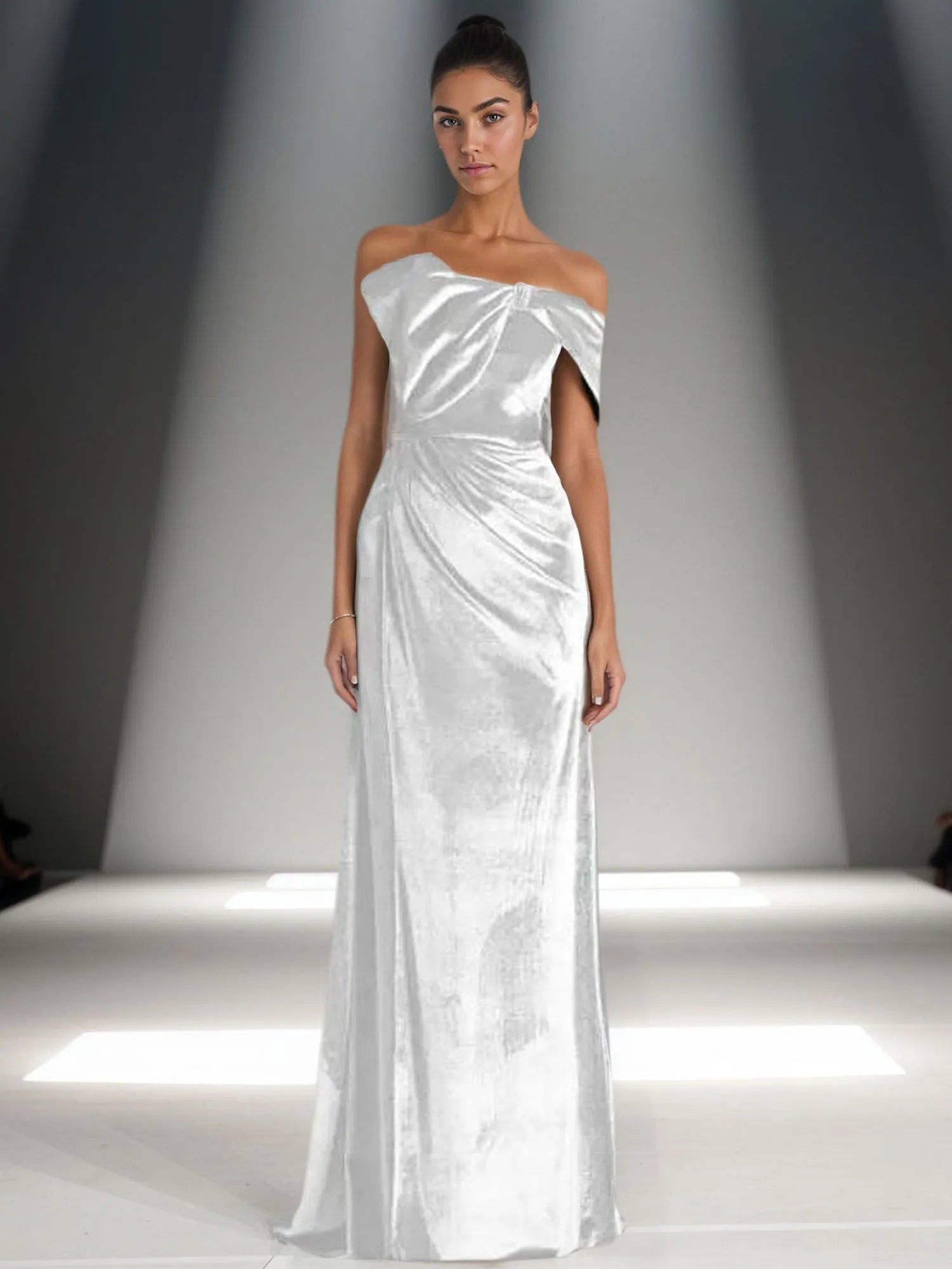 Off-Shoulder Bowknot Detail Velvet Maxi Gown Formal Evening Dress