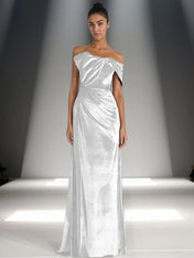 Off-Shoulder Bowknot Detail Velvet Maxi Gown Formal Evening Dress