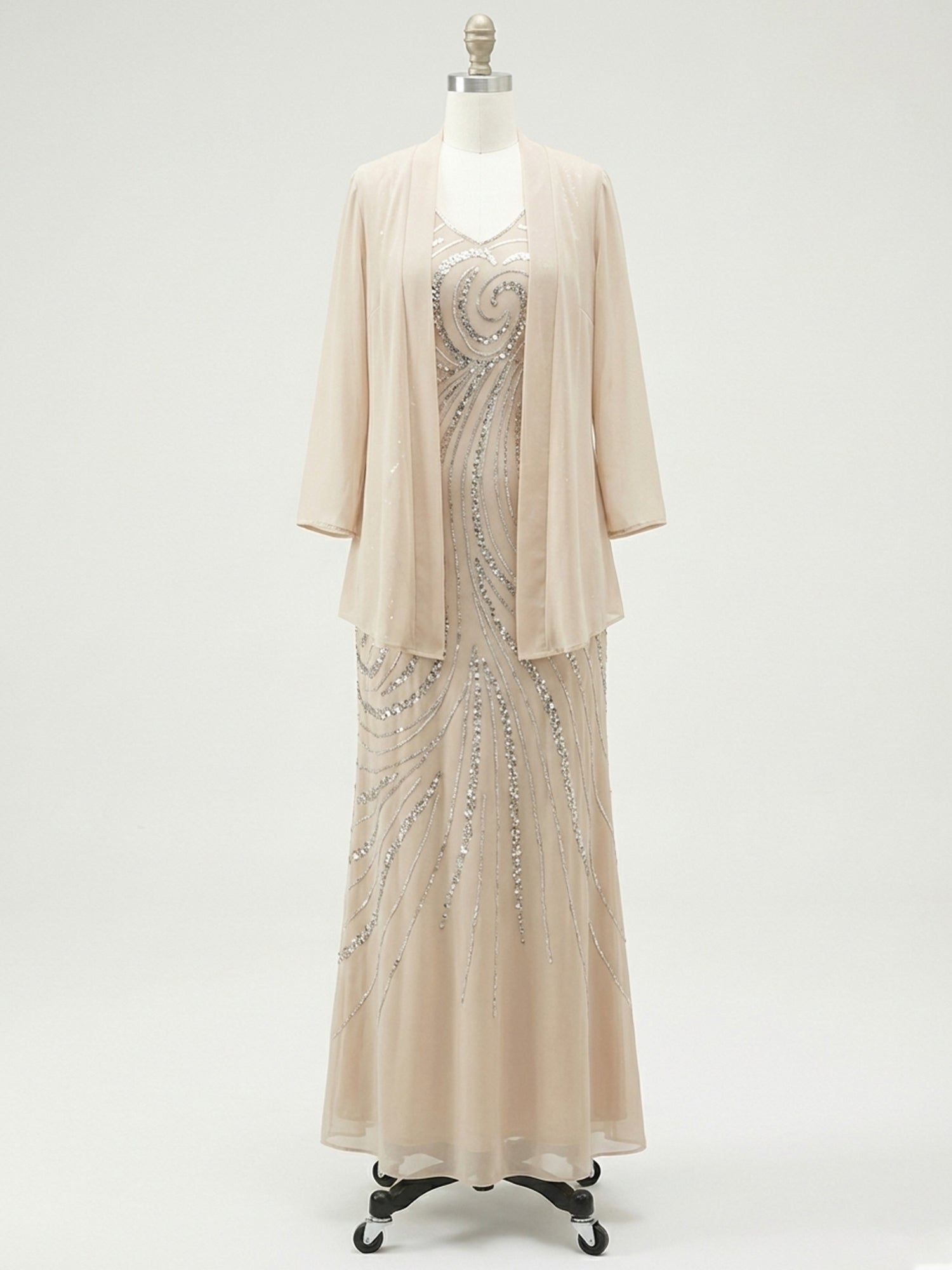 Sheath/Column V-Neck Ankle-Length Mother of the Bride Dresses with Jacket & Sequins