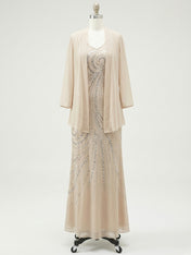 Sheath/Column V-Neck Ankle-Length Mother of the Bride Dresses with Jacket & Sequins