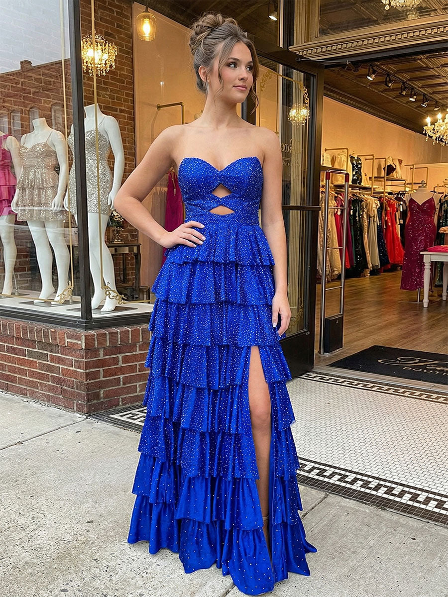 Orange A Line Strapless Sweetheart Satin Prom Dress with Keyhole