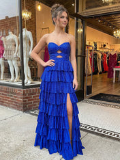 Orange A Line Strapless Sweetheart Satin Prom Dress with Keyhole