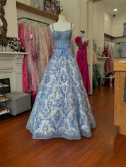 Blue Floral Baroque Lace Corset Long Prom Dress