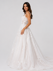 Elegant Floral Applique Tulle A-Line Wedding Dress with Sweep Train
