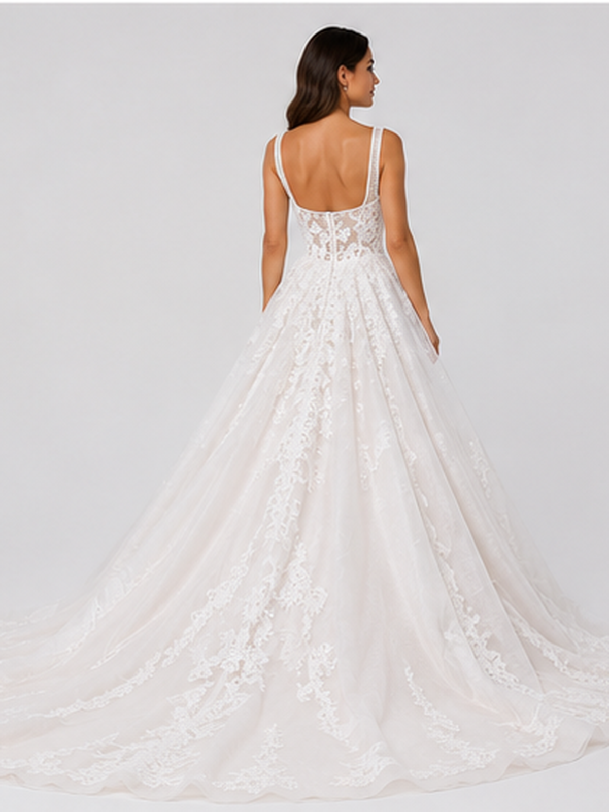 Elegant Floral Applique Tulle A-Line Wedding Dress with Sweep Train