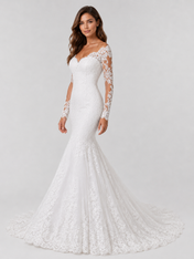 Elegant Off-the-Shoulder V-Neck Long-Sleeve Lace Mermaid Wedding Dress with Sweep Train