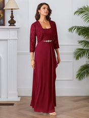 A-Line Square Neckline Lace Chiffon Mother of the Bride Dress