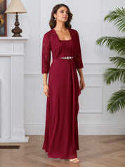 A-Line Square Neckline Lace Chiffon Mother of the Bride Dress