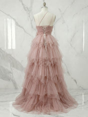 Whimsical Dusty Rose One-Shoulder 3D Floral Cascading Ruffle Formal Evening Gown
