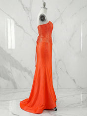 Orange Strapless Beaded Corset Prom Dress with Slit