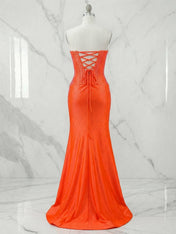Orange Strapless Beaded Corset Prom Dress with Slit