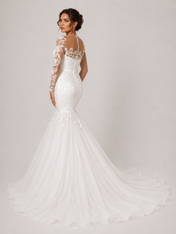 Elegant Long-Sleeve Illusion Lace Mermaid Wedding Dress with Chapel Train