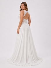 Elegant V-Neck Lace Applique Chiffon A-Line Wedding Dress with Keyhole Back