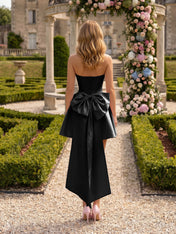 Architectural Blush Pink Strapless High-Low Satin Homecoming Mini Dress