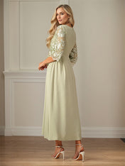 Crew Neck  A Line Ruffle Ruched Lace Maxi Dress Mother Of The Bride Dress