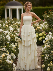 Elegant Strapless Sleeveless Ruffles Long Bridesmaid Dress