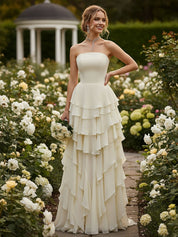 Elegant Strapless Sleeveless Ruffles Long Bridesmaid Dress