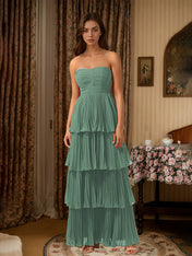 Burgundy A-Line Sweetheart Floor Length Tiered Chiffon Bridesmaid Dress