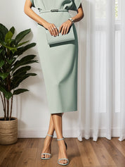 Light Blue Classic V Neck Short Sleeve Dolman Sleeve Sheath Midi Dress
