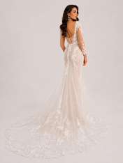 Elegant Long-Sleeve Deep V-Neck Lace Mermaid Wedding Dress with Chapel Train